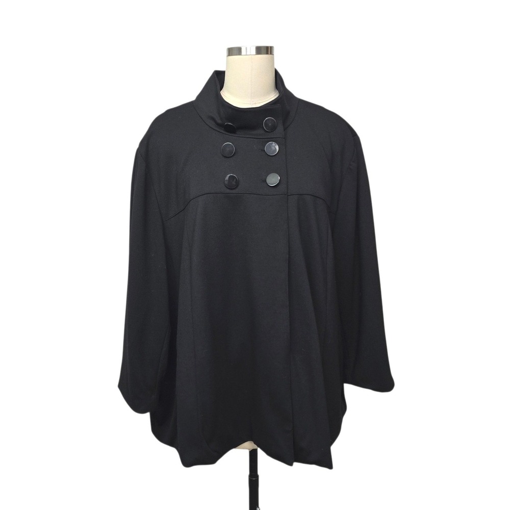 Sandro Womans 3X Black Double Breasted Swing Jacket Mock Neck Oversized RN100170